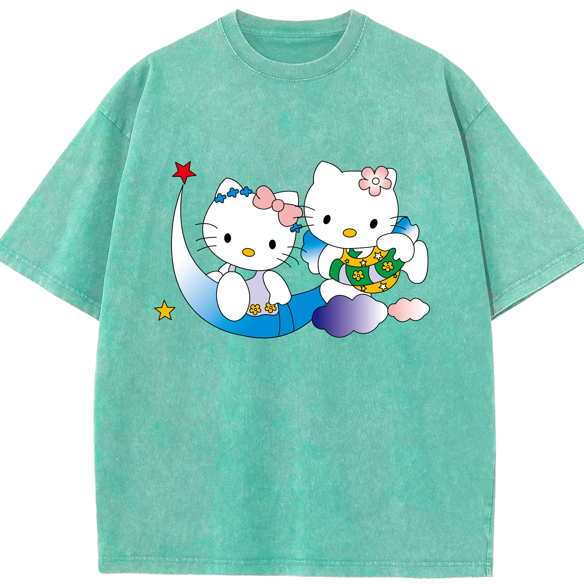 （画像用） Hello Kitty ハローキティ 綿100% ヴィンテージ風 半袖Tシャツ（フロントプリント）